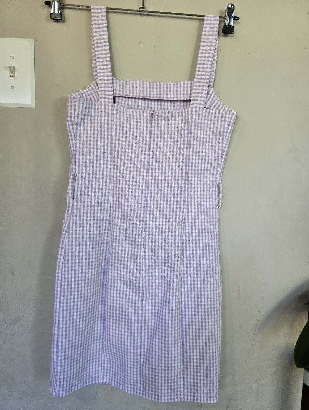 Gingham Square-Neck Mini Dress in Lavender - Picture 4 of 7